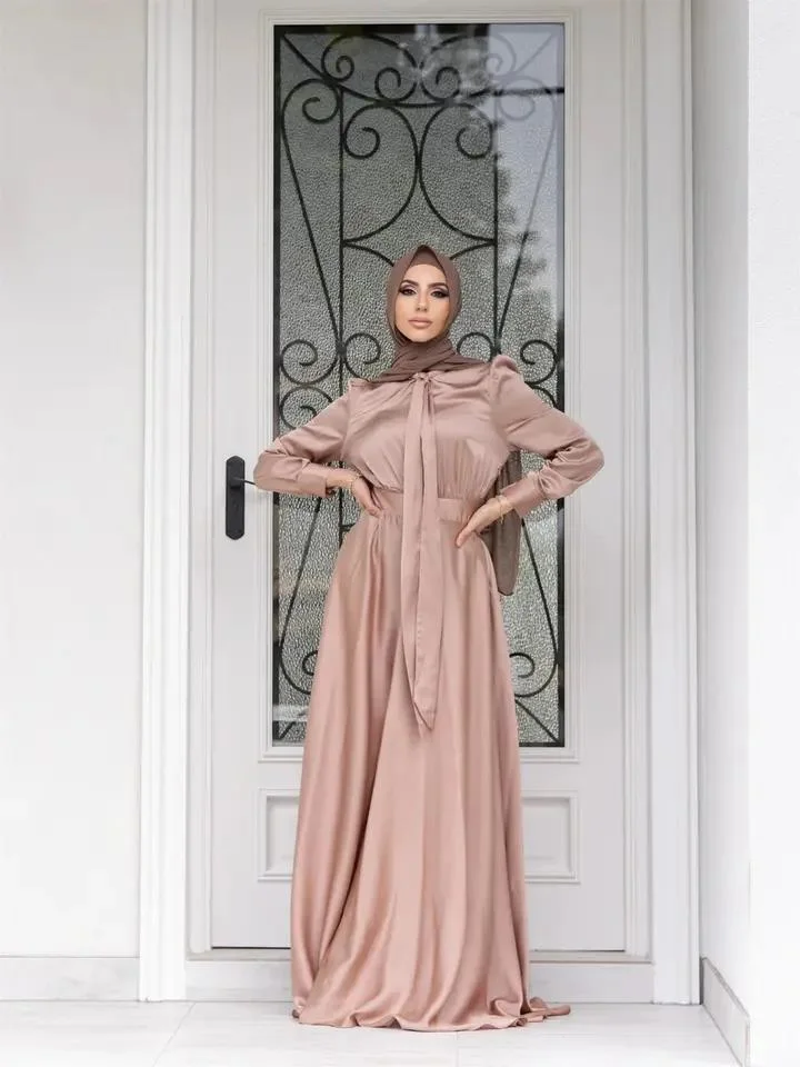 Abaya Frauen Muslimischen Kleid 2024 Dubai Muslim Fashion Große Satin Kleid