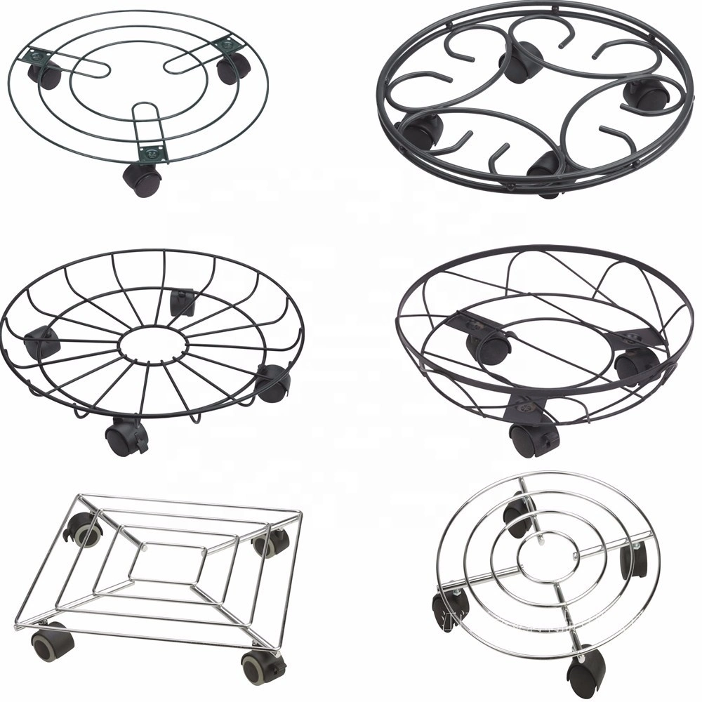 Plant Trolley with Wheel Metal Stand Holder Garden Plant Pot Metal Trolley Metal