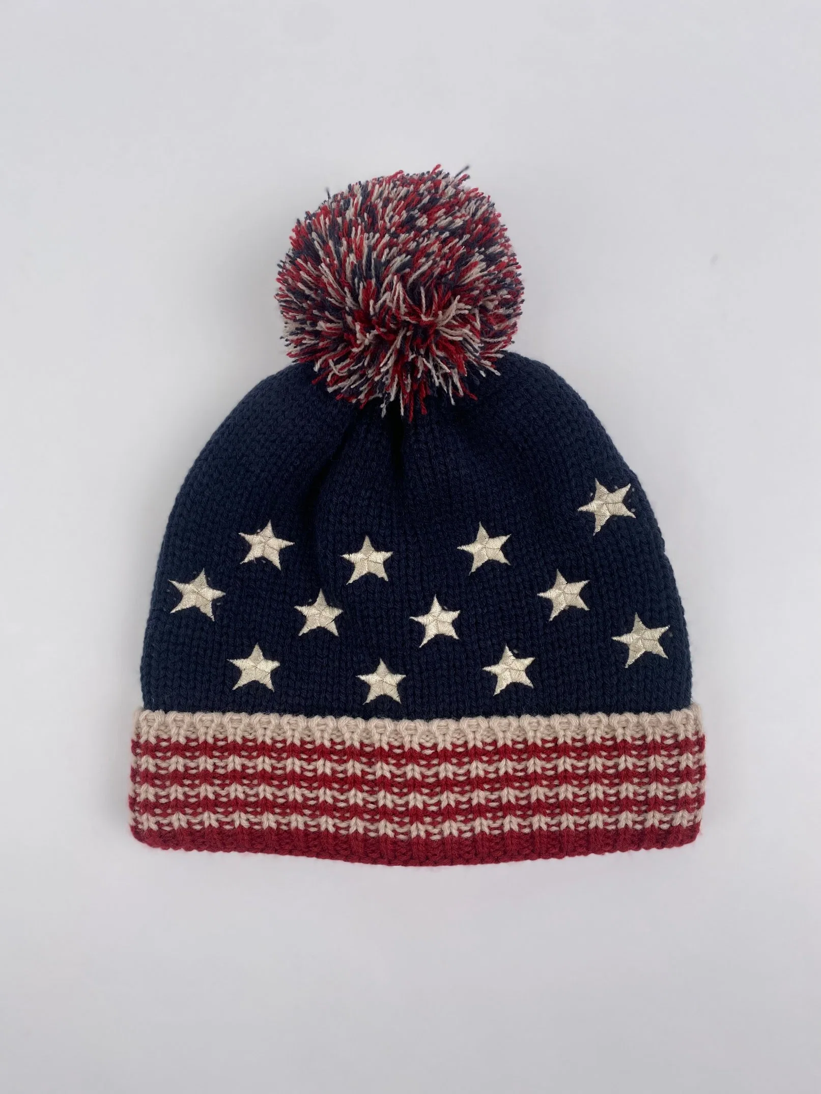 Winter Warm Cozy Fashion American Stars Pattern Pompom Stretch Knitted Hat