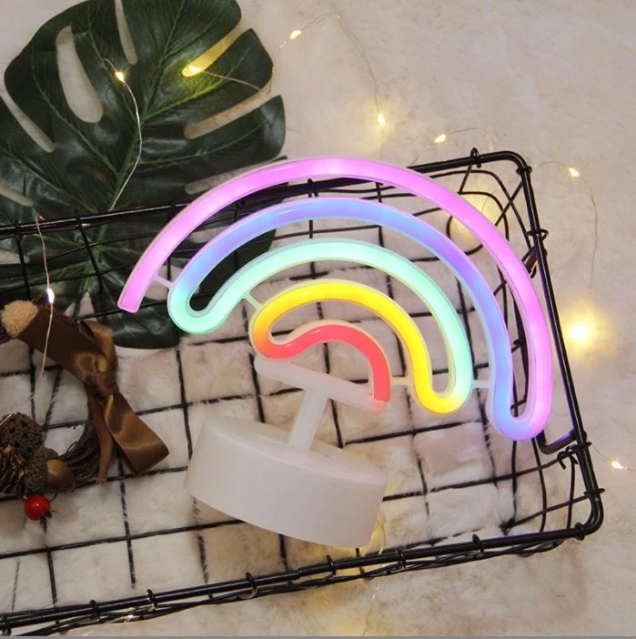 Factory Supply Battery Powered Custodecoration Rainbow Neon Table Night Lights