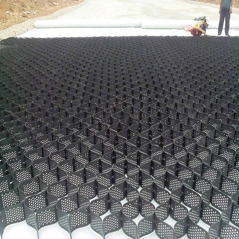 La superficie con textura de color negro de plástico HDPE Geocell Estabilización de la gravilla utilizada en la construcción de carreteras