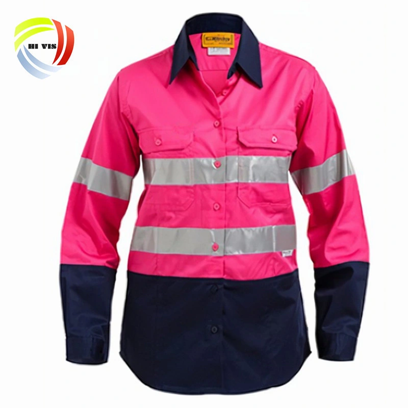 Custom Two Tone 100% Cotton Drill Light Weight Long Sleeve Work Uniform Reflective Safety Hi Vis Workwear for Men