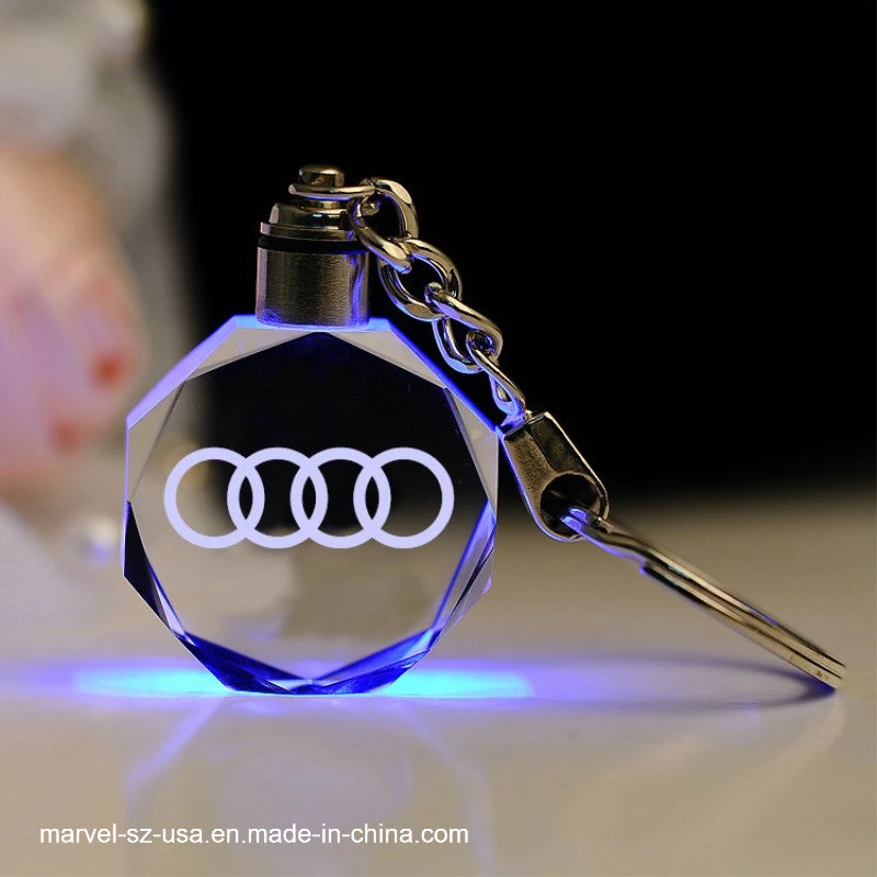 LED Crystal Keyring Engraved Car Logo Crystal Keychain Souvenir Gift