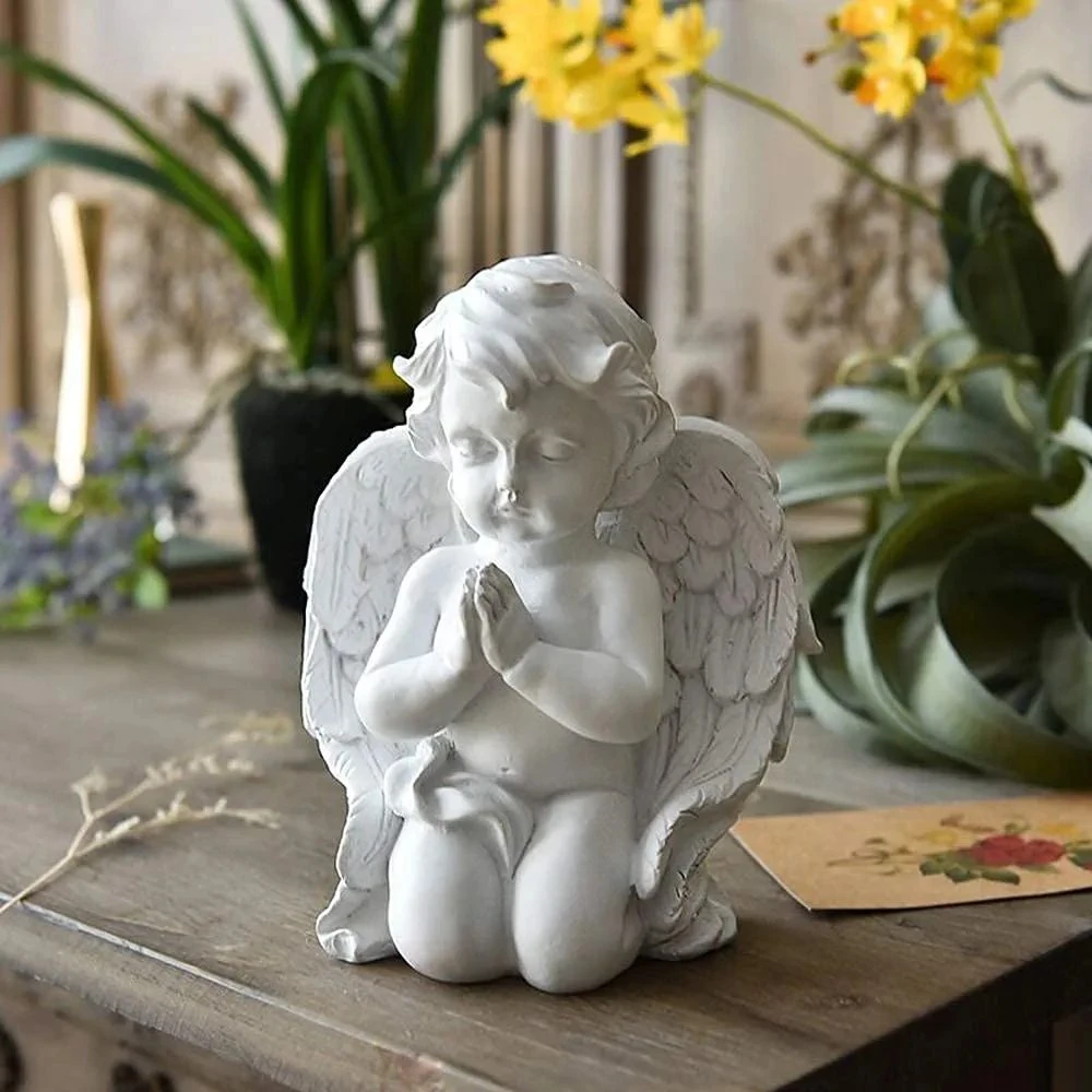 Kneeling Praying Cherubs Statue Resin Baby Angel Figurine