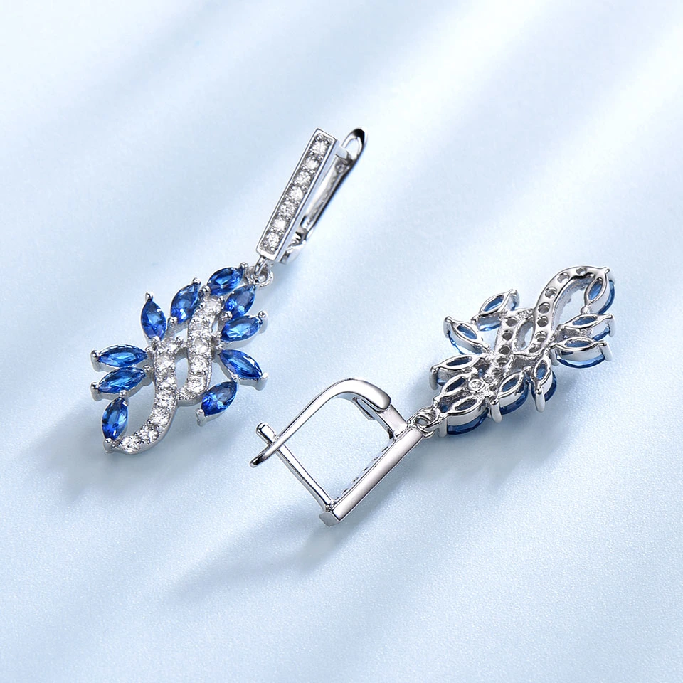 Blue Sapphire Drop Earrings for Women Silver Jewellery