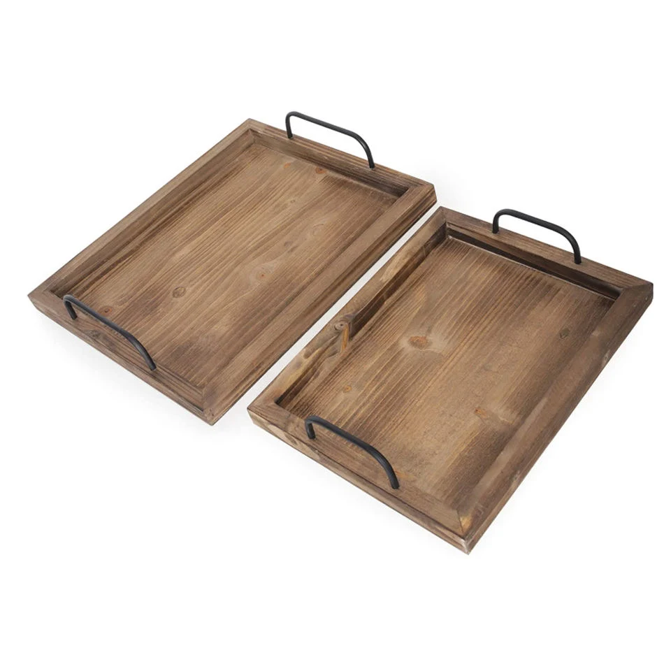 Set of 2 Rustic Vintage Farmhouse Decor Serving Platters Wood Food Serving Trays