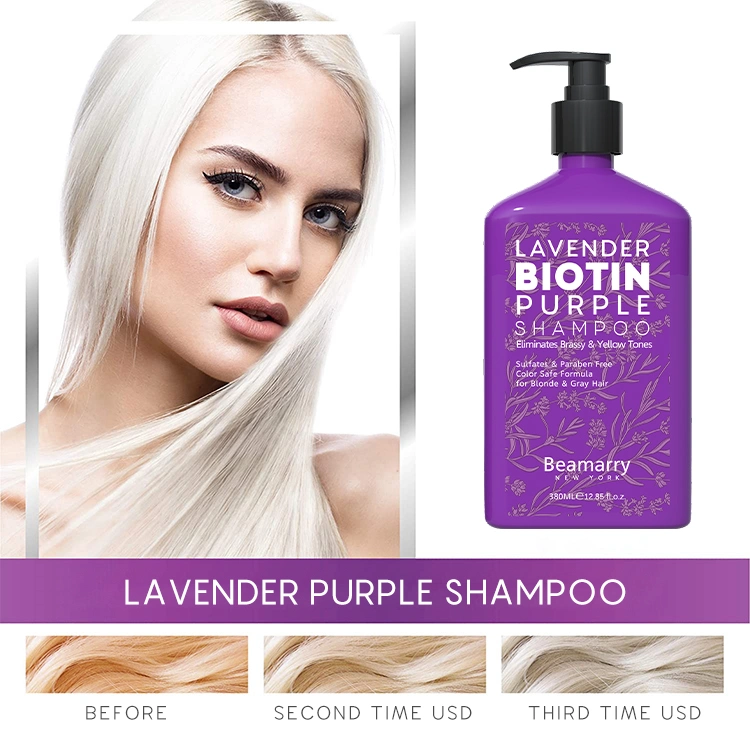 Beamarry Customized Logo Hair Care Hair Treatment Products 380ml Hair Beauty Products Lavender Biotin Purple Shampoo for Blonde & Gray Hair