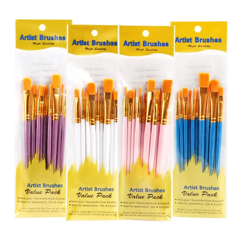 Peinture acrylique sèche en nylon artiste Brosses pour l'huile acrylique aquarelle Face Nail Art décrivant en détail et de la roche de peinture miniature bleu pointe ronde Pinceaux