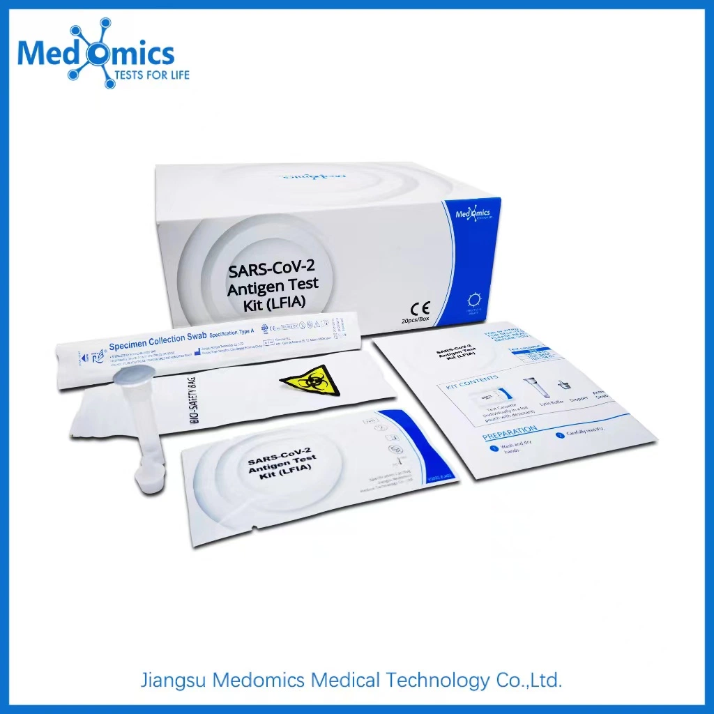 Nouveau kit de test rapide pour la détection d'antigène C-O-R-O-N-a certifié ce Medomics (1 paquet)