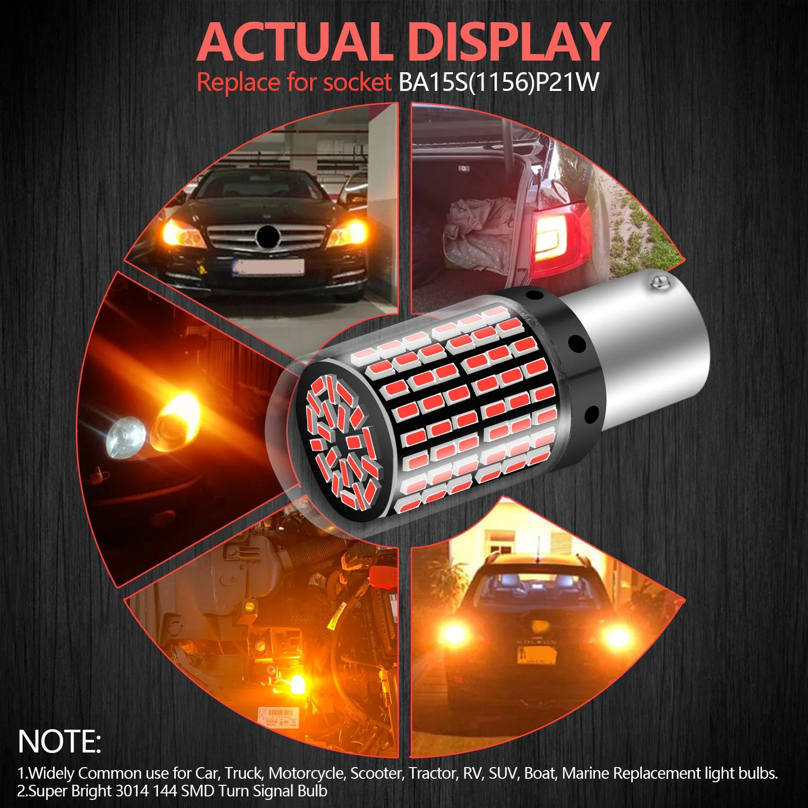 12 Car Lights Signal Lamp 1156 Py21W Bau 15s Ba 15s 1157 P21/Bay15D T20 7440/W21W 144SMD LED Bulbs Canbus Car Turn Light