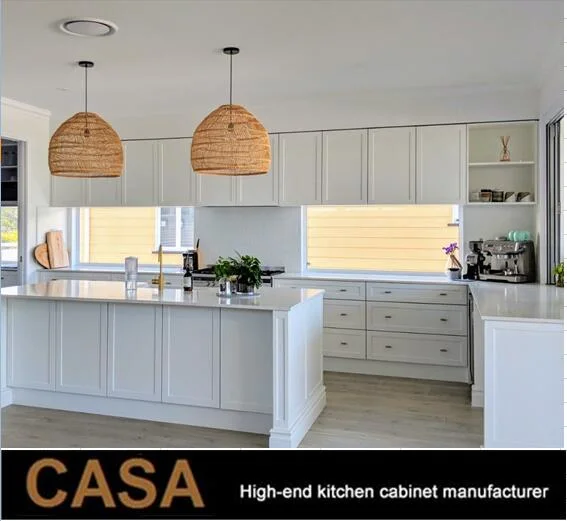 Casa de lujo de alta gama personalizada de muebles de madera blanca Shaker gabinetes de cocina