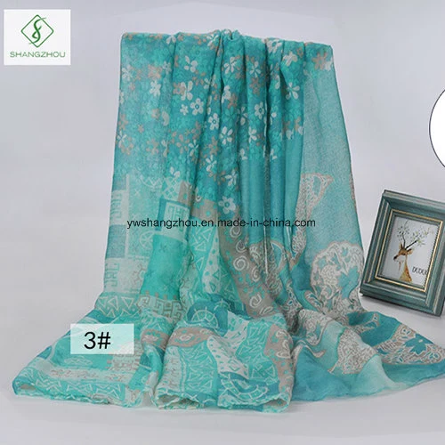 Fashion Lady Voile Scarves Multicolor Cotton Flower Printed Scarf Factory