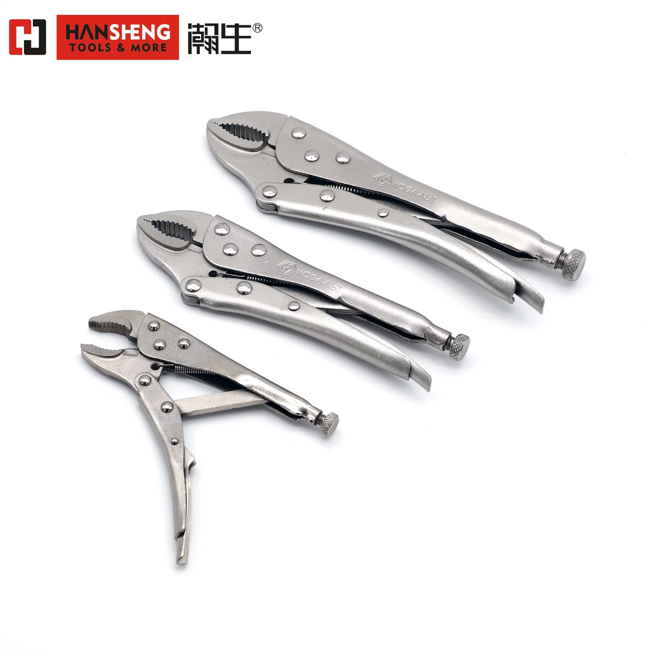 Professional Locking Pliers, Hand Tool, Hardware Tool, Carbon Steel, C-RV, Nickel Plated, Curved Jaw, Round Jaw, Pliers, Chain Type Locking Pliers, Straight Jaw