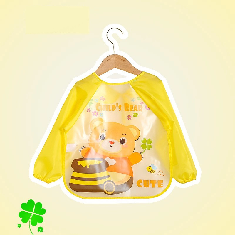 Hot Selling Products Transparent Unisex Infant Waterproof Toddler Apron of PEVA Eat & Play Smock Long Sleeved Baby Bib