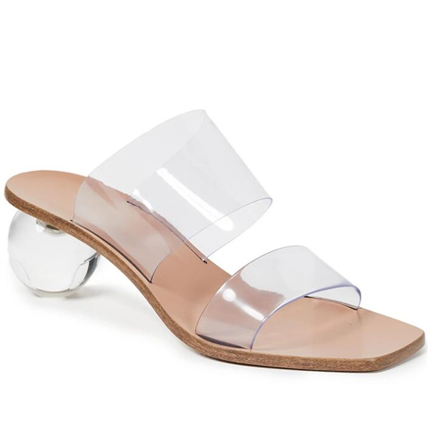 Nuevas sandalias de verano Zapatos de PVC transparentes con talón de bola de cristal