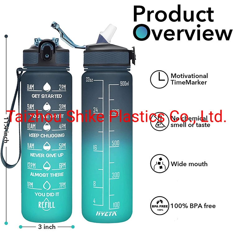 Leakproof Tritan BPA Free 1L Fitness Outdoor Sports Water Jug with Time Marker Large Plastic Motivational Water Bottle