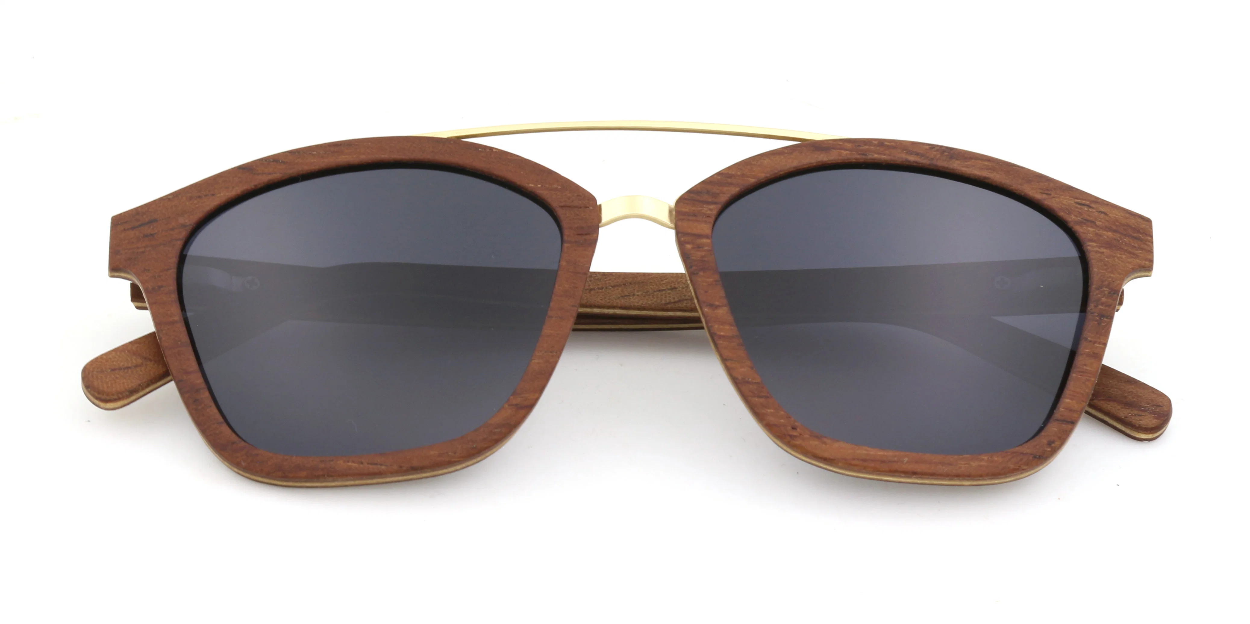 Hot Sell Fashionable Double Bridge Polarized Lenses Wooden Sunglasses