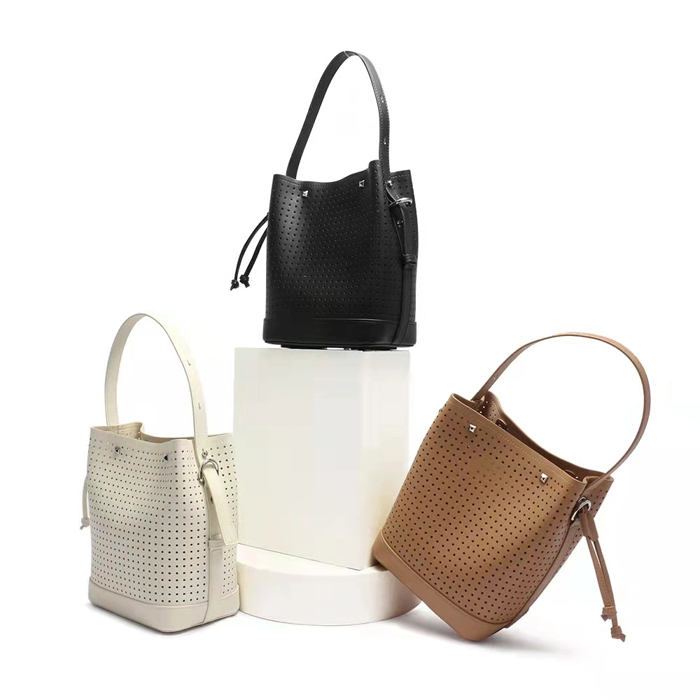 Women Genuine Leather Bucket Bag Shoulder Handbags Crossbody Purse Zipper with Strap Medium Tote Hobo,