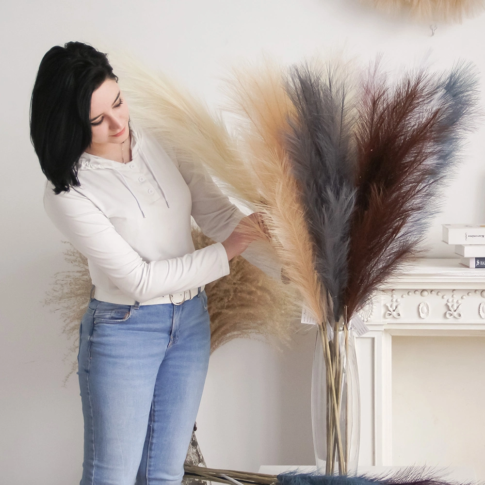 Pampas Grass Artificial de Tamanho Grande em Quatro Partes Segmentadas Montado DIY