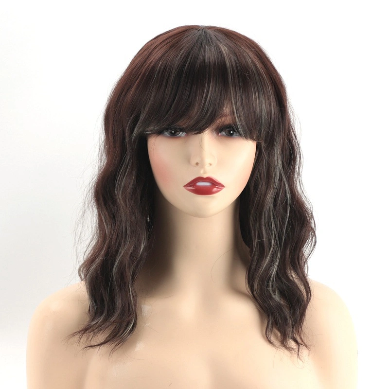 Wigs Wavy Pink Air Bangs Collarbone Hair Long Section Water Ripple