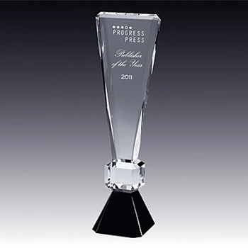 Round Crystal Glass Award with Black Base Awards Trophy