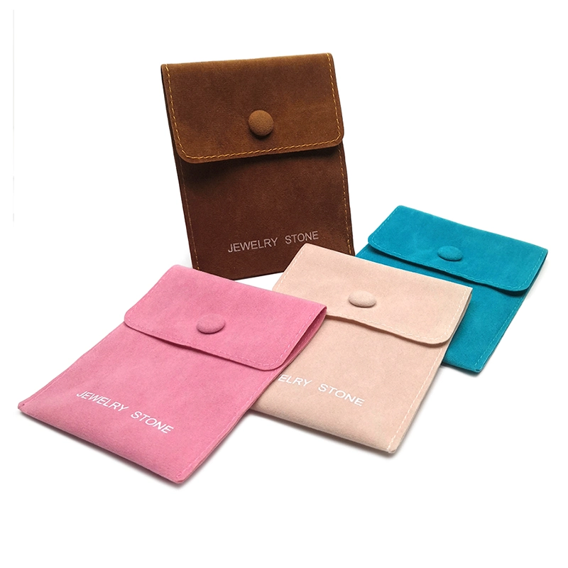 Customized Jewellery Envelop Flap Velvet Jewelry Dust Pouch with Button