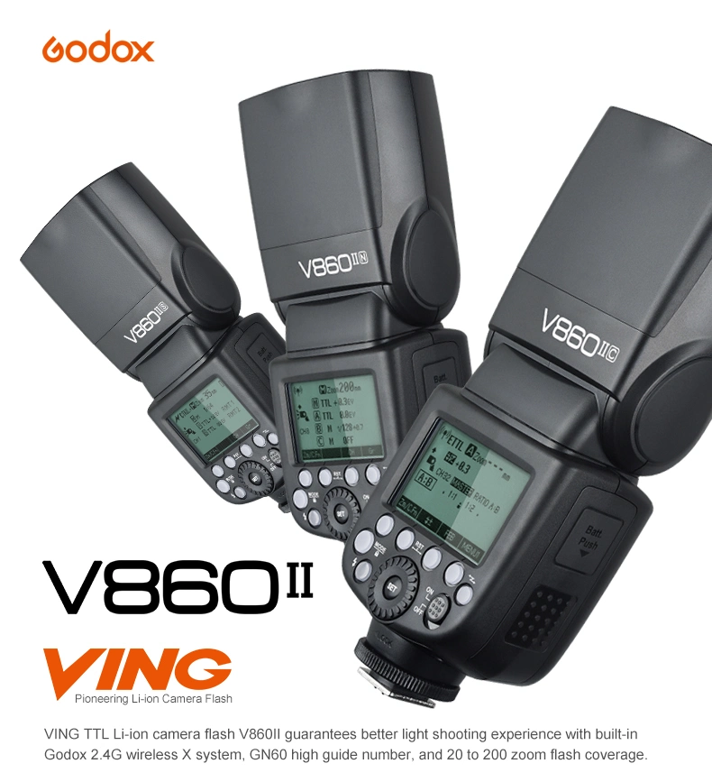 Godox V860 II E-TTL HSS 2.4G Speedlite de flash para cámaras DSLR W/ Li-ion de la luz de flash de la cámara Godox