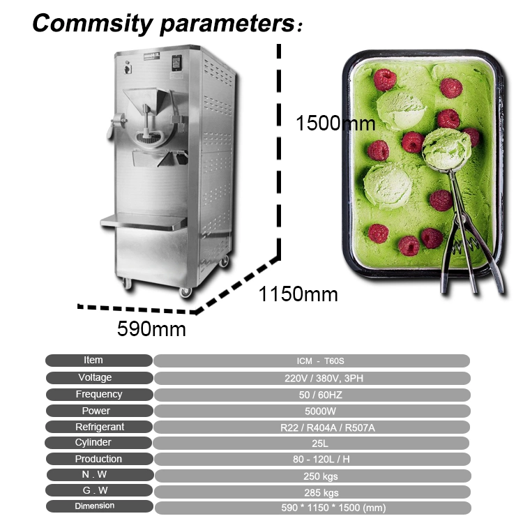 90L-120L Gran producción Sorbet Gelato máquina agua hielo Lote Freezer Máquina de hacer helado duro