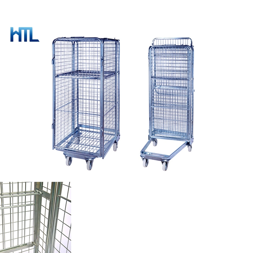 Galvanized Supermarket Material Handling Moving Folding Wire Mesh Roll Container