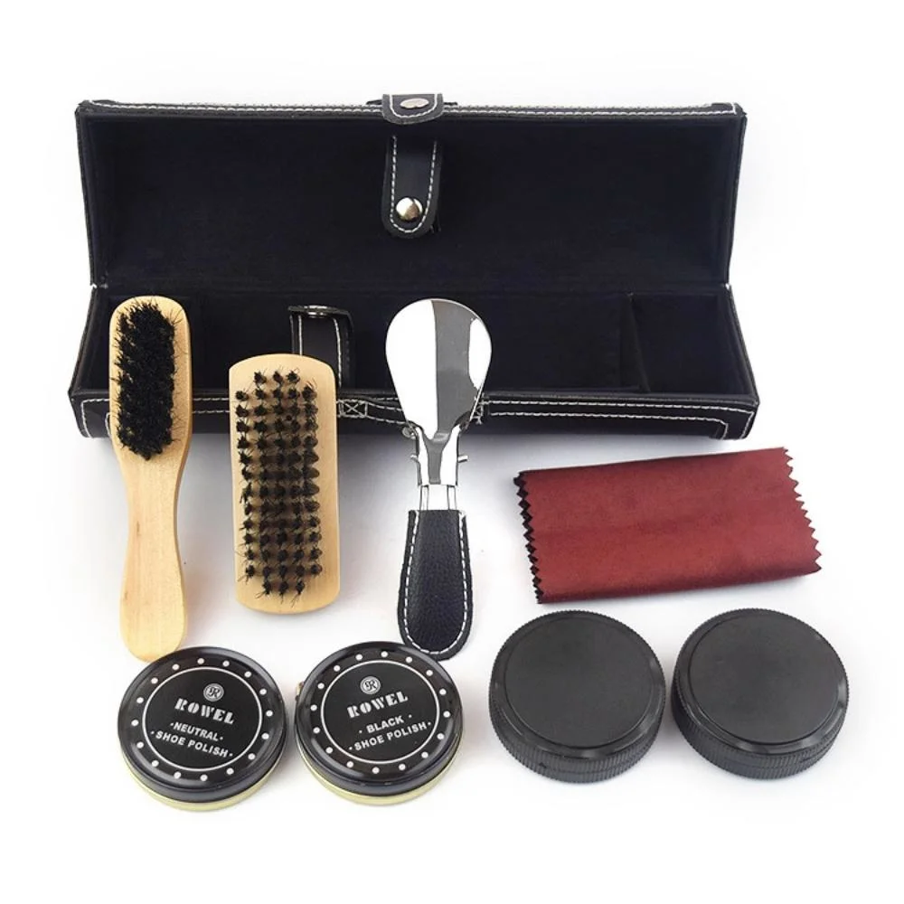 Shoe Polishing Set, for Important Pairs, Leather Shoes, Care for Shoes, Hand-Powered, Compact, Perfect for Beginners, Space Saving Bl22675