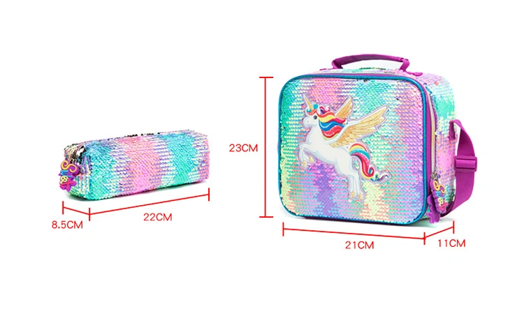 Factory New Sequin Glitter Cute Carton School Trolley Bag Set 3 Pieces