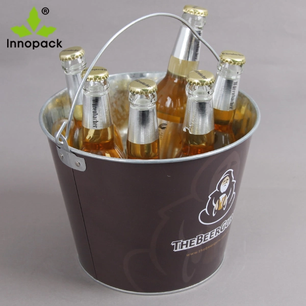 5qt imprimé métalliques personnalisées seau à glace avec l'ouvreur de bière et de la poignée