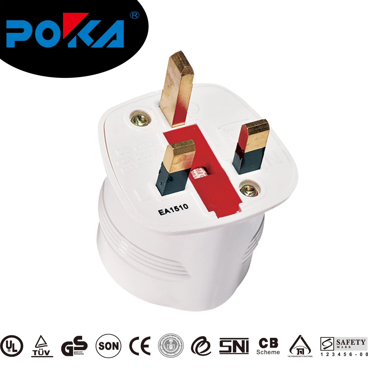 Poka Schuko Style Socket European 2-Pin to UK 3-Pin AC Mains Power Travel Visitor Adaptor