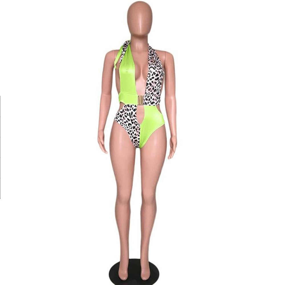 Custom Sexy High Waist Leopard Women Bathing One Piece Swimsuit