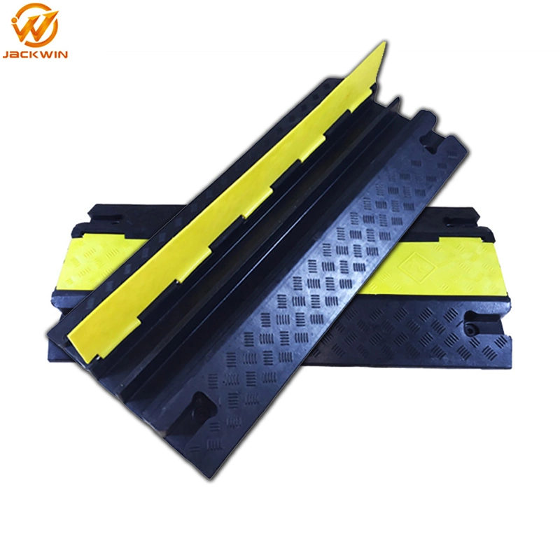 Yellow and Black Color 2 Channels 2 Way Rubber Cable Cords Hose Ramp Protector