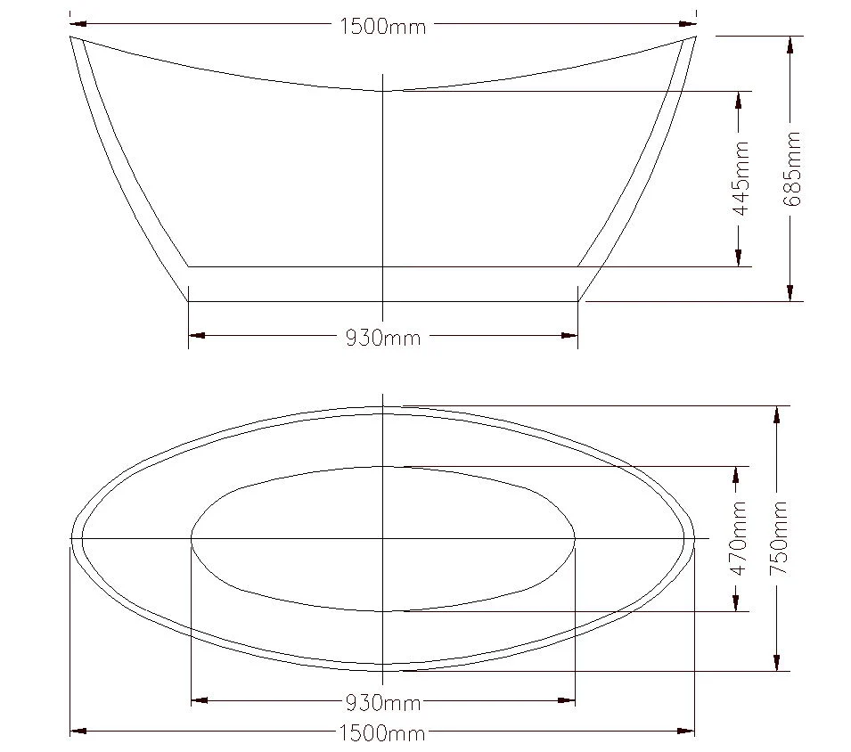 Bathrooms 1500mm/1700mm Double Ended Slipper Morden Freestanding Acrylic Bathtub