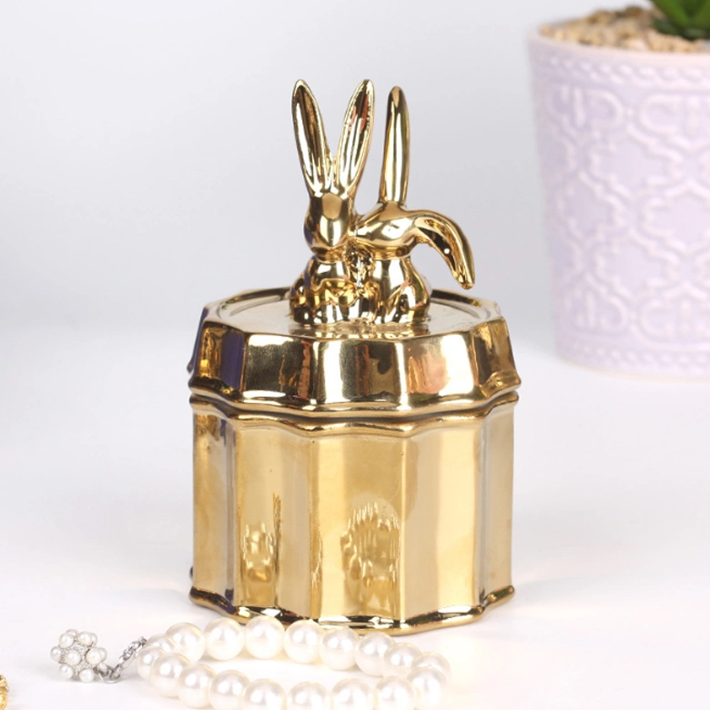 Cerâmica personalizado Plating Golden Porcelana Unicórnio Animal Shape jóias penduradas Organizador de armazenamento