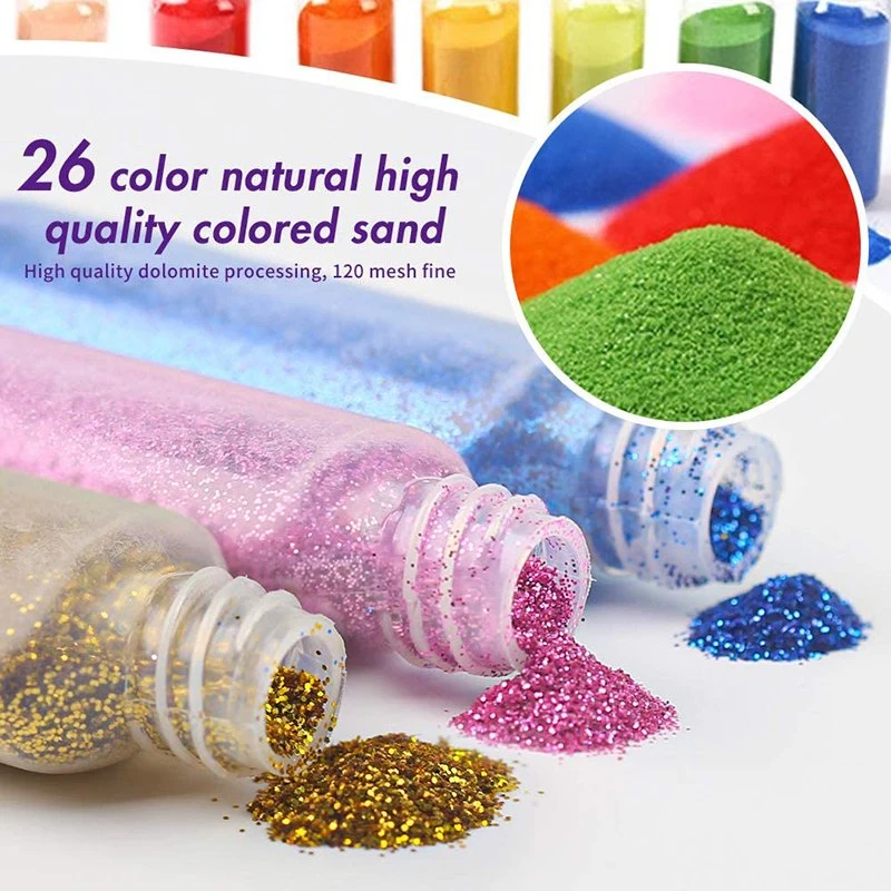 Kids' Sand Art Kits Colored Sand Art Kit for Children with 20 Sheets Sand Art Painting Cards Set Children Art Toy by 26 Colors