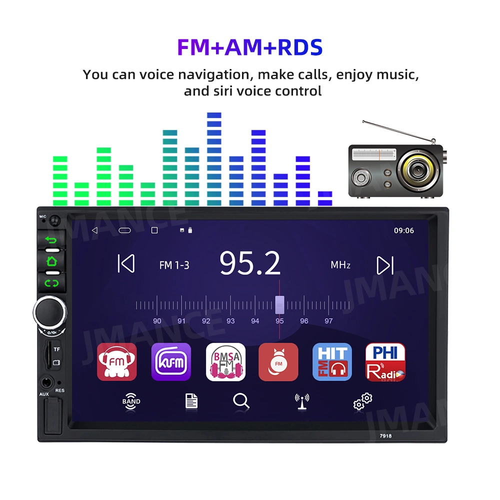 Jmance 7inch HD 1024*600 Capacitive Wired Carplay Android Auto FM Am RDS Car Double DIN Radio 2 DIN MP5 Player