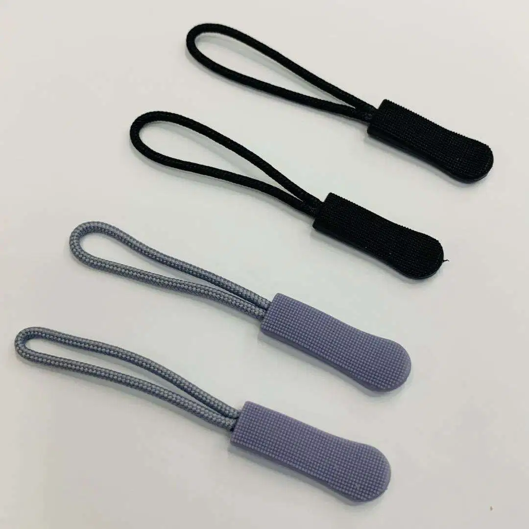 Black Zipper Tags Cord Lock Pulls Extension Zip Fixer for Backpacks Jackets Luggage Purses Handbags