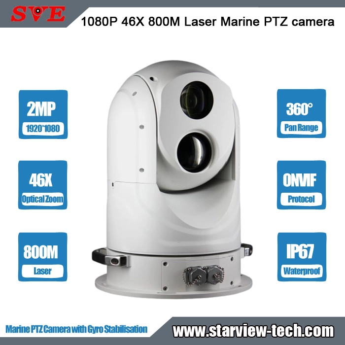 46X Opticol Zoom 1080P 800m Laser IP67 Marine IP PTZ Camera with Gyro Stabilisation