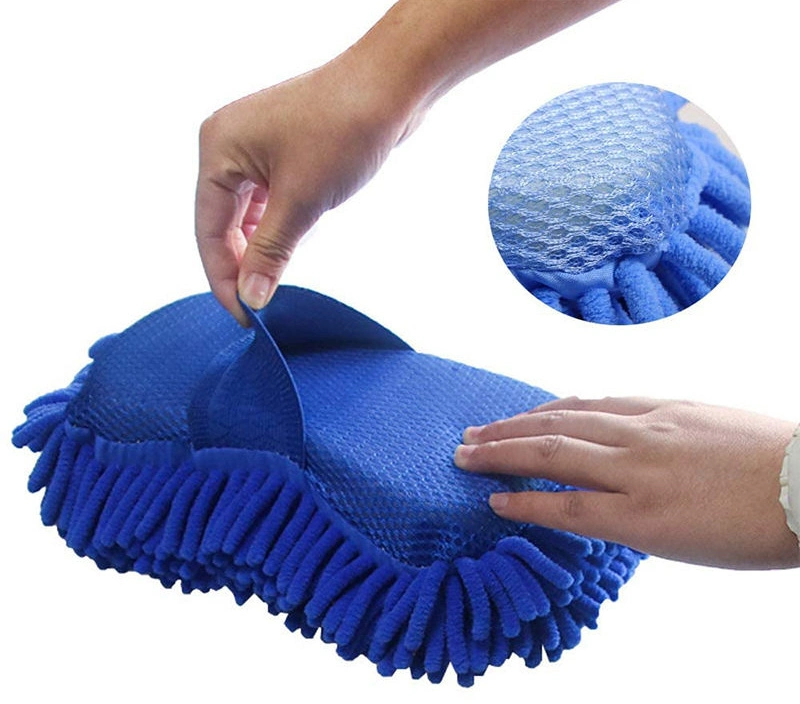 Esponjas de limpieza de automóviles parte esencial de cualquier kit de lavado de coches Microfibre Chenille coche esponja de lavado, doble cara esponja de lavado incorporado en la correa de mano