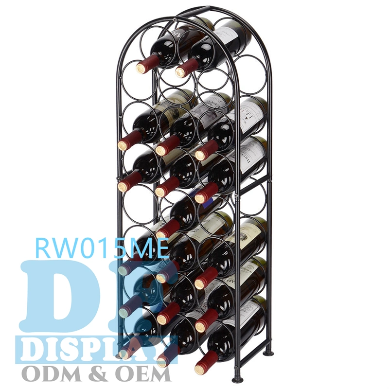 Pantalla de 23 botellas de vino para rack de Metal Free-Standing arqueado de estante de vino Vino suelo soporte con 4 pastillas de pie ajustable expositor de vino