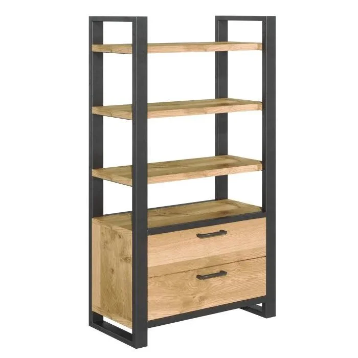 Home Furniture Living Room 6 Cubes Wall Mount Wood Bookcase with Drawers and Metal Shelf
