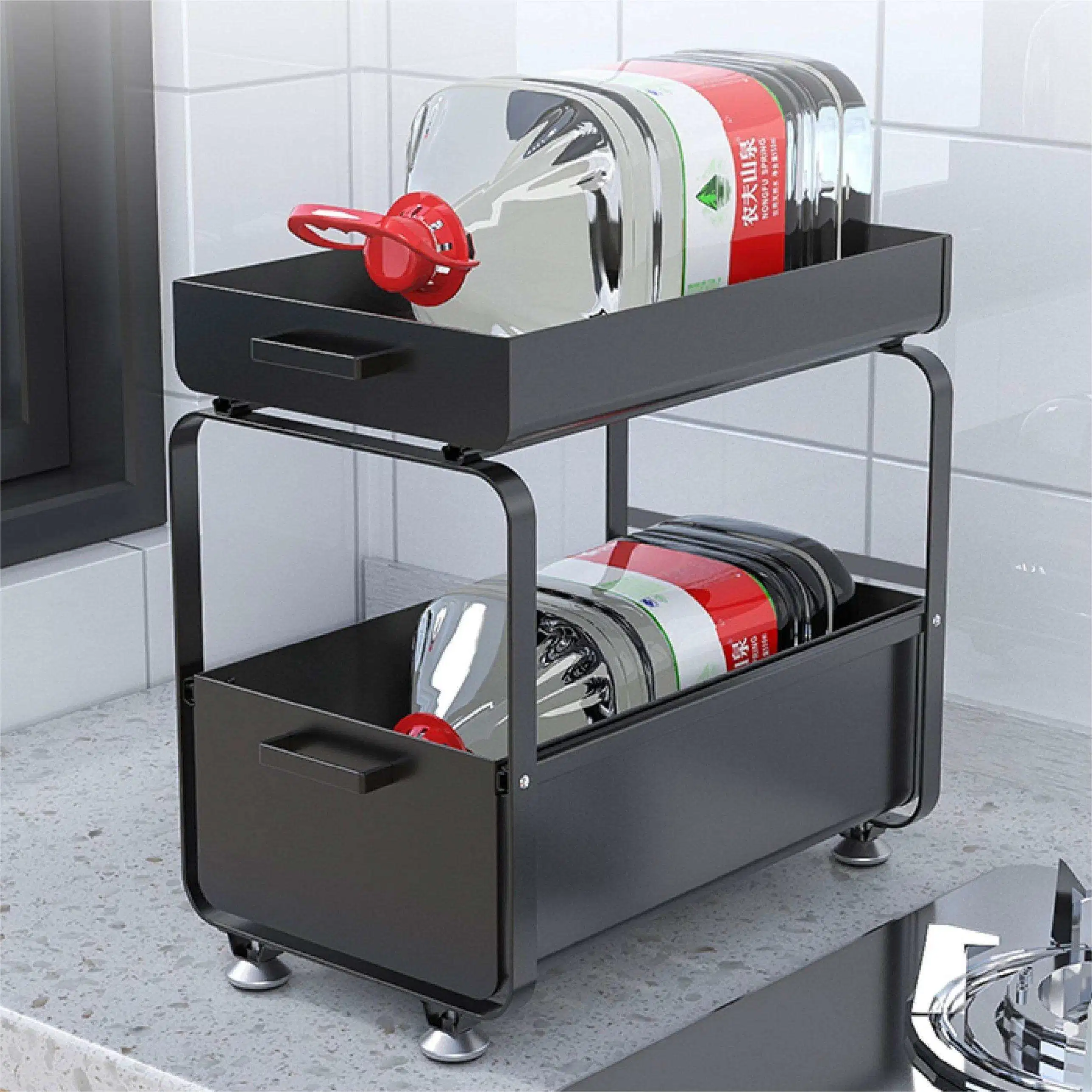 Floor-Type Telescopic Storage Multifunctional Under Sink Iron Storage Rack