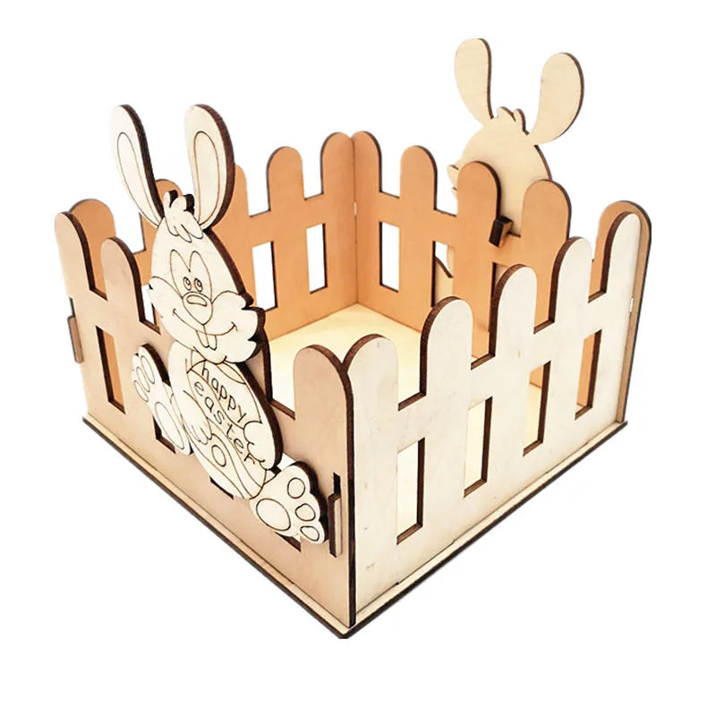 Vierge Boîte en bois de coupe au laser Bunny DIY Pâques de l'artisanat pour les enfants