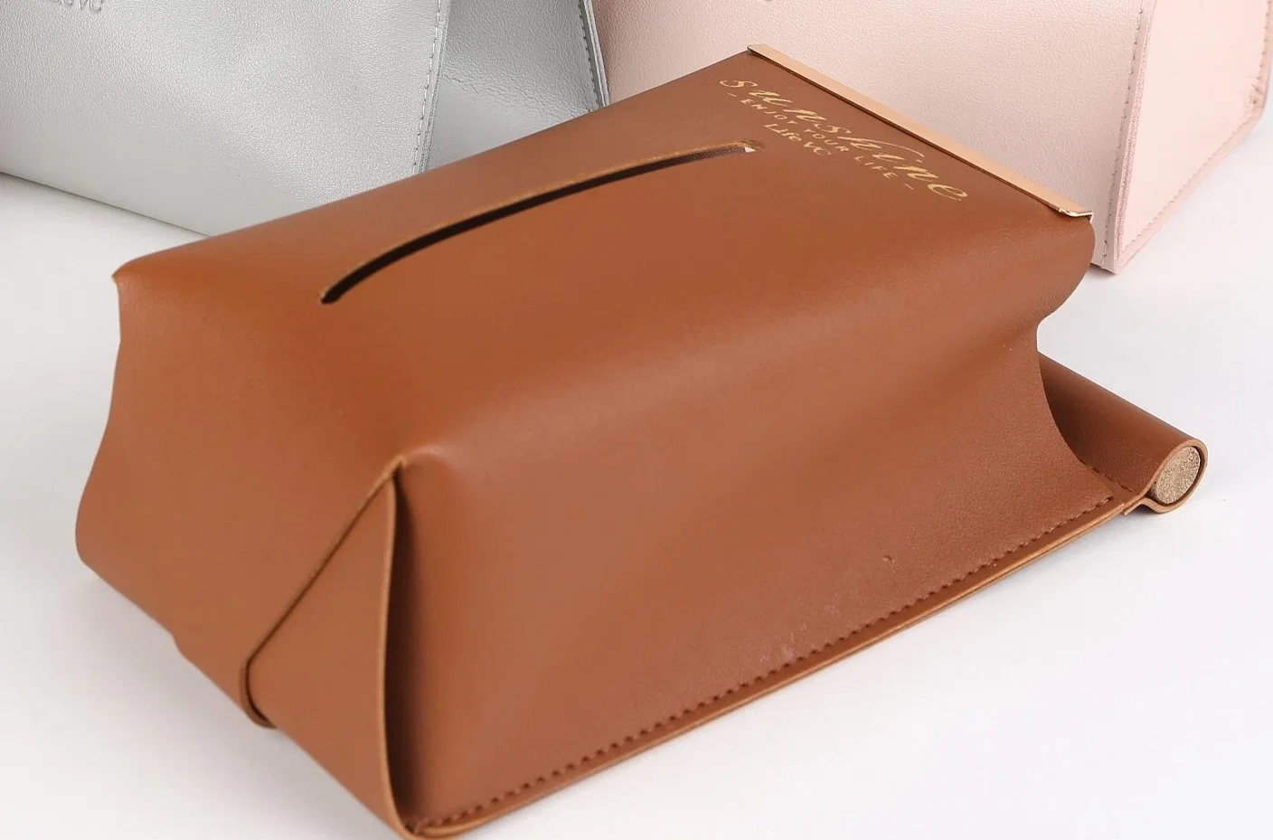 Customized Fashion Leather Tissue Box Paper Holder Napkin Box