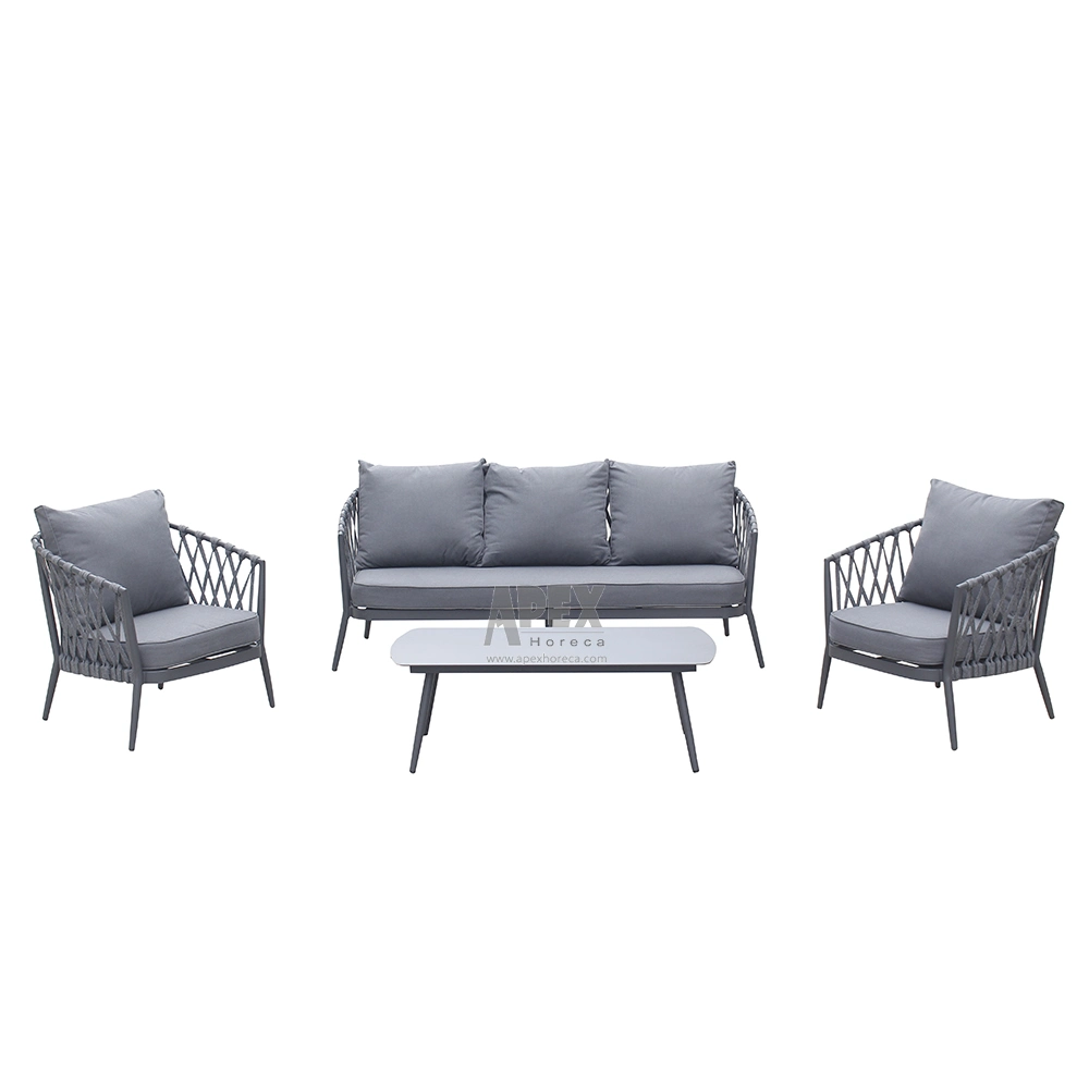 Conjunto de sofá de corda de alumínio para móveis de jardim ao ar livre com design casual moderno