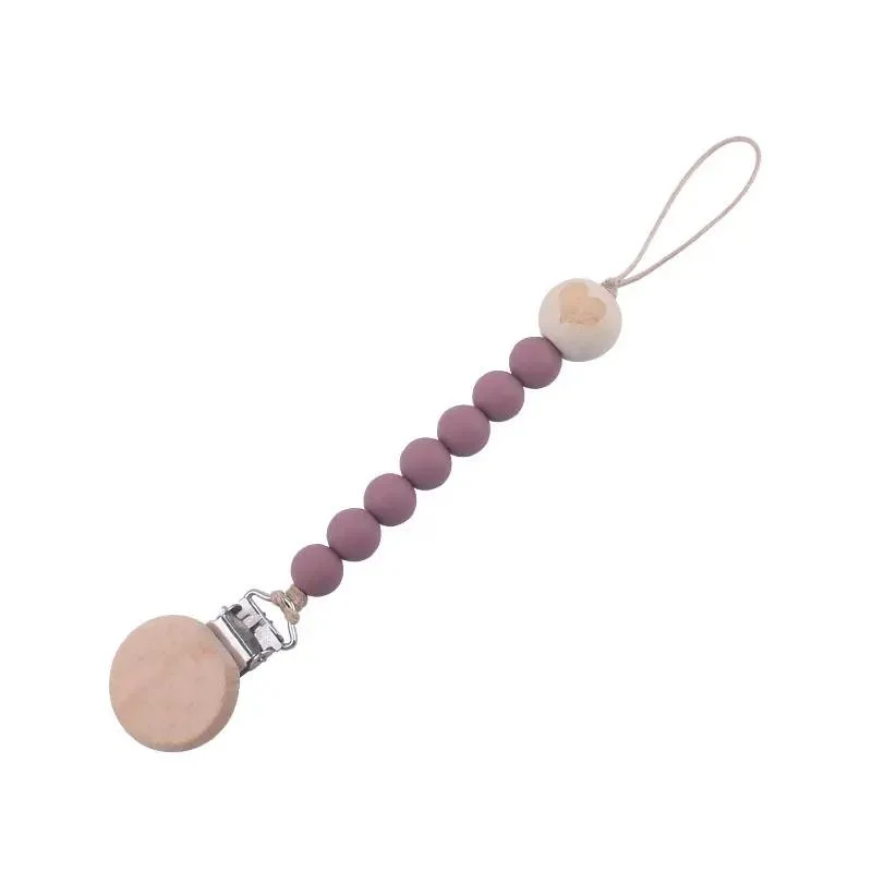 Silicone Bead Pacifier Clip Wooden Silicone Bead