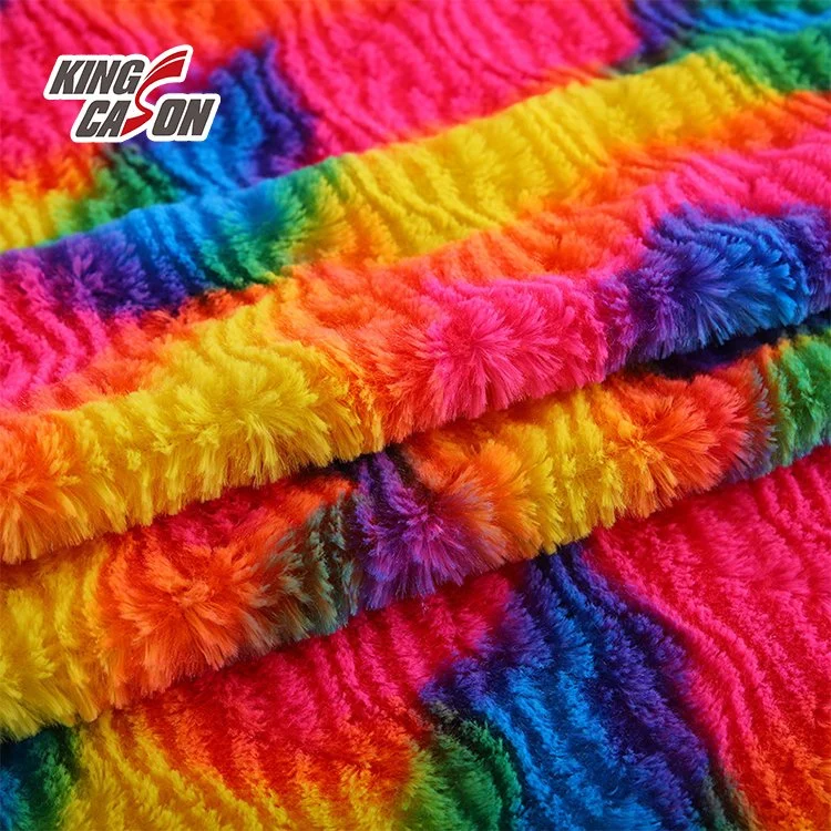 Kingcason Poly One Side Brush Colorful Tie Dye Jacquard 20mm PV Fleece Fabric Faux Fur Fabric for Carpet Rug